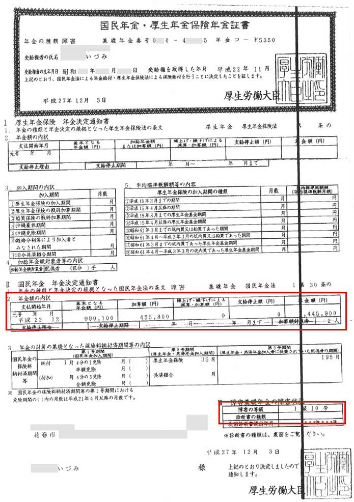 いづみ様の年金証書