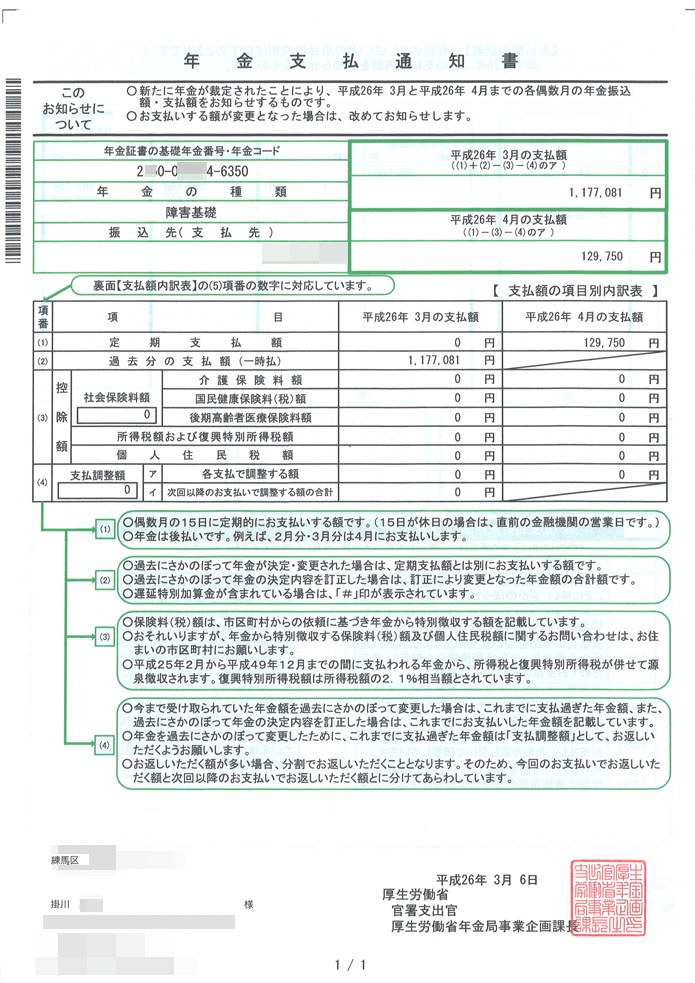 初回支払通知書